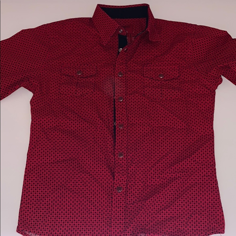 Boys red long sleeve button up